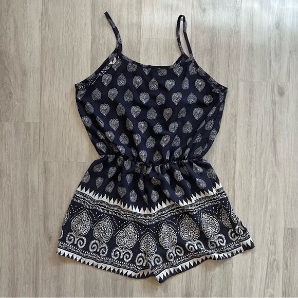 a.gain Romper Spaghetti Strap Navy White Print L - Picture 3 of 7